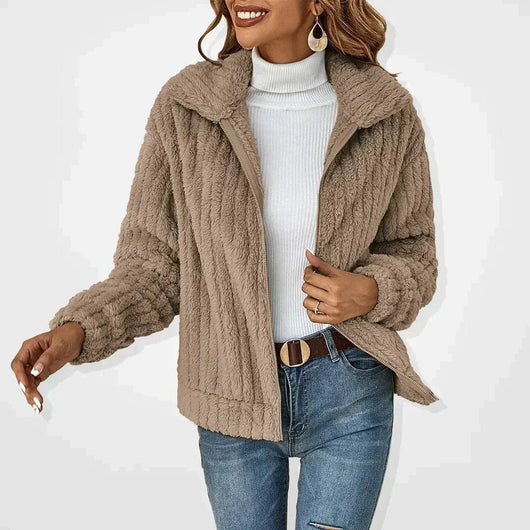 Frieda | Damen Flauschiger Oversized Reißverschluss Cardigan