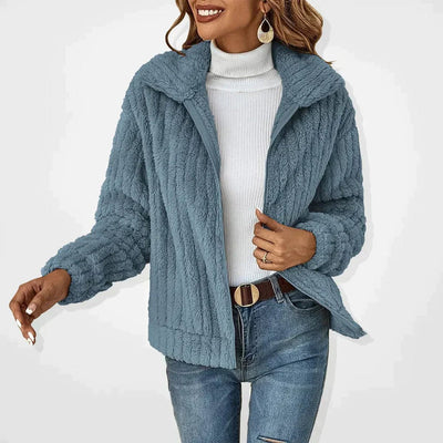 Frieda | Damen Flauschiger Oversized Reißverschluss Cardigan