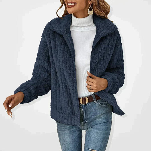 Frieda | Damen Flauschiger Oversized Reißverschluss Cardigan