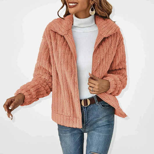 Frieda | Damen Flauschiger Oversized Reißverschluss Cardigan