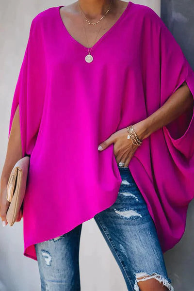 Clara | Damen Fledermausärmel Oversize Tunika mit V-Ausschnitt