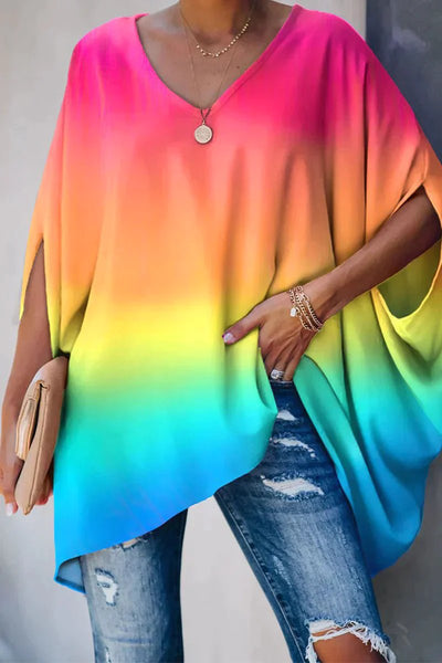 Clara | Damen Fledermausärmel Oversize Tunika mit V-Ausschnitt