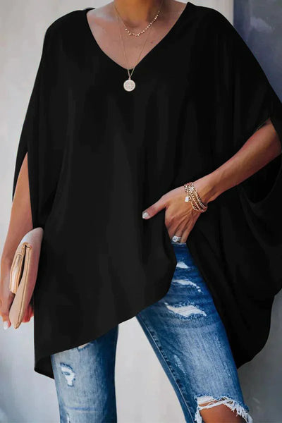 Clara | Damen Fledermausärmel Oversize Tunika mit V-Ausschnitt