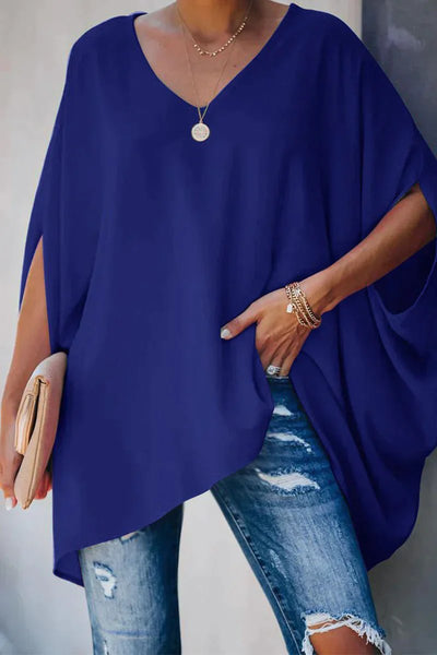 Clara | Damen Fledermausärmel Oversize Tunika mit V-Ausschnitt