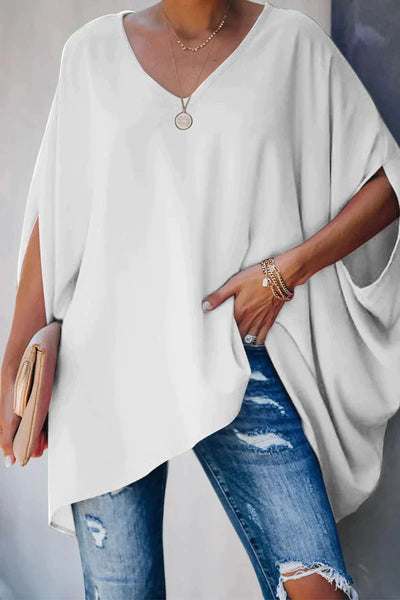 Clara | Damen Fledermausärmel Oversize Tunika mit V-Ausschnitt