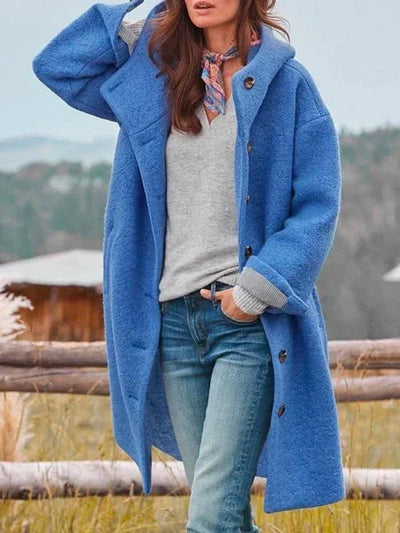 Hannah | Damen Fleece Mantel mit Kapuze Langarm Knopfleiste Women Coat