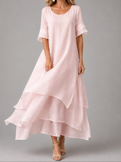 Clara | Damen Fließendes Lagen-Maxikleid Lockerer Schnitt Kurzarm