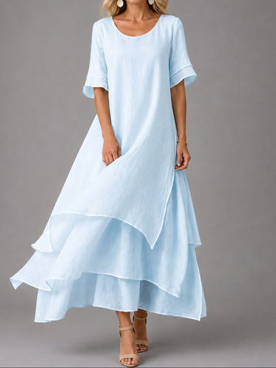 Clara | Damen Fließendes Lagen-Maxikleid Lockerer Schnitt Kurzarm