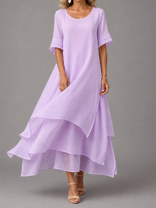 Clara | Damen Fließendes Lagen-Maxikleid Lockerer Schnitt Kurzarm