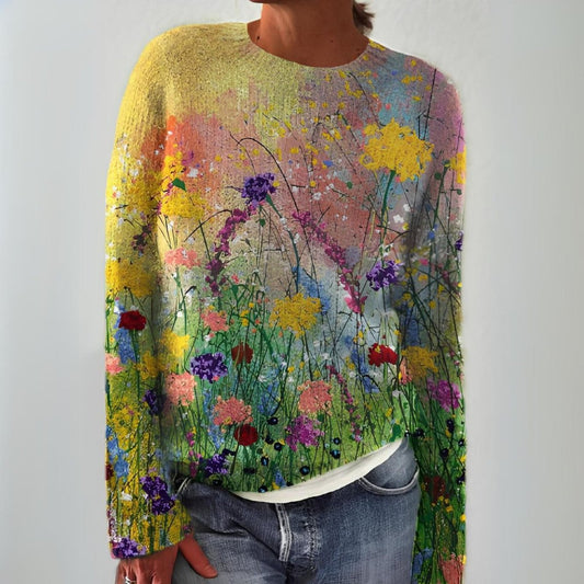 Nora | Damen Floraler Langarm Knit Sweater mit Kunstblumen-Print