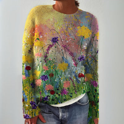 Nora | Damen Floraler Langarm Knit Sweater mit Kunstblumen-Print