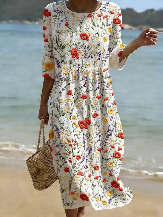 Marie | Damen Florales Lockeres Midi-Maxikleid mit 3/4-Ärmeln