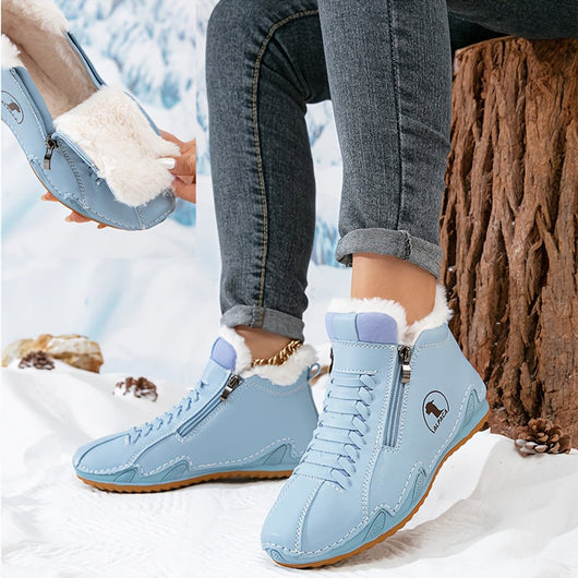 Frieda | Damen Gefütterte Ankle Boots Kunstleder Reißverschluss Winterstiefeletten