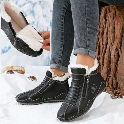 Frieda | Damen Gefütterte Ankle Boots Kunstleder Reißverschluss Winterstiefeletten