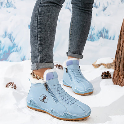 Frieda | Damen Gefütterte Ankle Boots Kunstleder Reißverschluss Winterstiefeletten