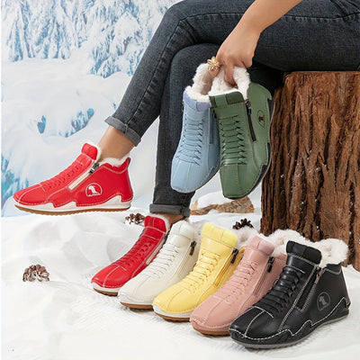 Frieda | Damen Gefütterte Ankle Boots Kunstleder Reißverschluss Winterstiefeletten