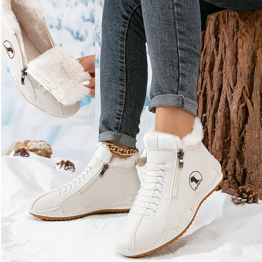 Frieda | Damen Gefütterte Ankle Boots Kunstleder Reißverschluss Winterstiefeletten