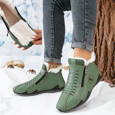 Frieda | Damen Gefütterte Ankle Boots Kunstleder Reißverschluss Winterstiefeletten