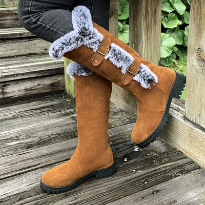 Hannah | Damen Gefütterte Kniehohe Stiefel mit Plüschbesatz Schnallen