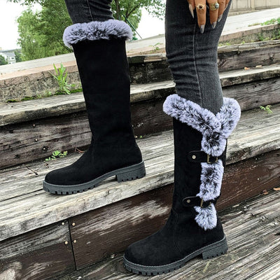 Hannah | Damen Gefütterte Kniehohe Stiefel mit Plüschbesatz Schnallen