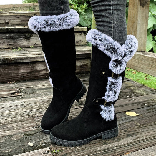 Hannah | Damen Gefütterte Kniehohe Stiefel mit Plüschbesatz Schnallen