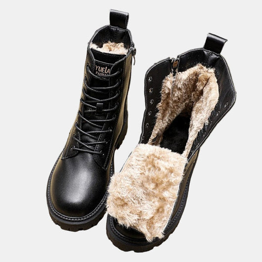 Leonie | Damen Gefütterte Schnürstiefeletten aus Kunstleder mit Reißverschluss