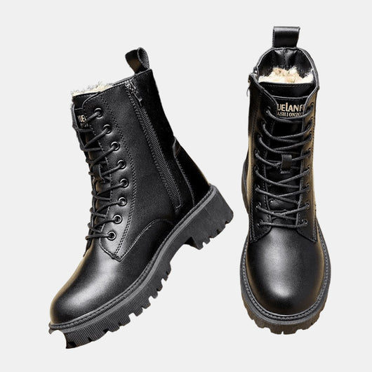 Leonie | Damen Gefütterte Schnürstiefeletten aus Kunstleder mit Reißverschluss