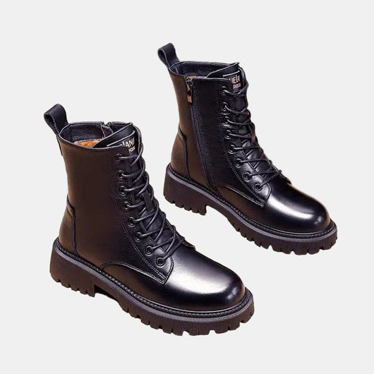 Leonie | Damen Gefütterte Schnürstiefeletten aus Kunstleder mit Reißverschluss