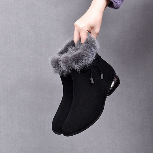 Luisa | Damen Gefütterte Wildleder Ankle Boots mit Kunstfell-Abschluss