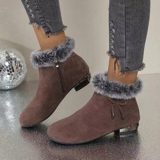 Luisa | Damen Gefütterte Wildleder Ankle Boots mit Kunstfell-Abschluss