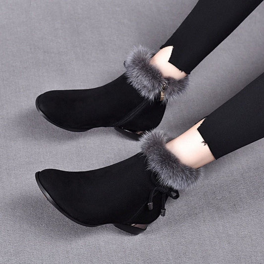 Luisa | Damen Gefütterte Wildleder Ankle Boots mit Kunstfell-Abschluss