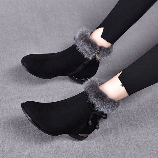 Luisa | Damen Gefütterte Wildleder Ankle Boots mit Kunstfell-Abschluss