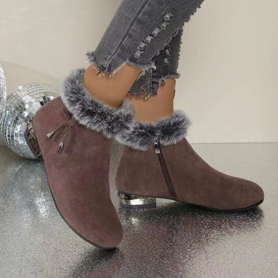 Luisa | Damen Gefütterte Wildleder Ankle Boots mit Kunstfell-Abschluss