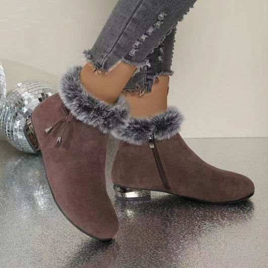 Luisa | Damen Gefütterte Wildleder Ankle Boots mit Kunstfell-Abschluss