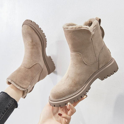 Greta | Damen Gefütterte Wildleder Slip-On Ankle Boots Plateausohle