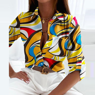 Marie | Damen Geometrische Klassische Kragen Bluse