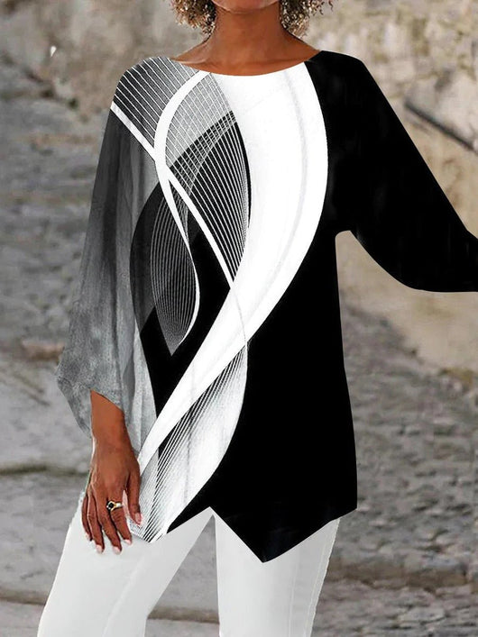 Johanna | Damen Geometrische Langarm-Tunika mit asymmetrischem Saum