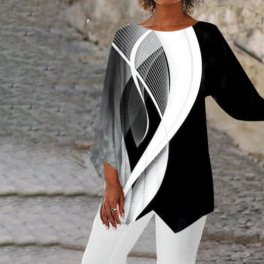 Johanna | Damen Geometrische Langarm-Tunika mit asymmetrischem Saum