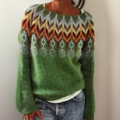Elfriede | Damen Geometrischer Fair-Isle Knit Sweater Rundhals