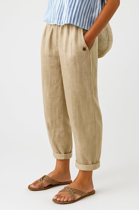 Mia | Damen Gerade Lockere Bequeme Seitentaschen Hose