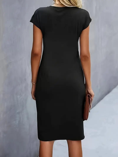 Leonie | Damen Gerafftes Kurzarm-Bodycon-Midikleid