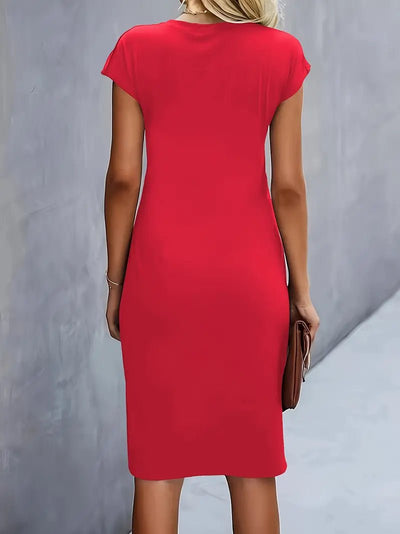 Leonie | Damen Gerafftes Kurzarm-Bodycon-Midikleid