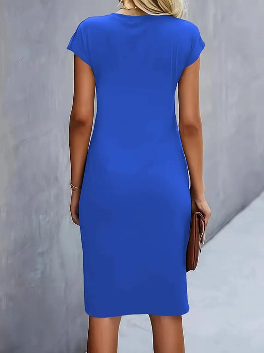Leonie | Damen Gerafftes Kurzarm-Bodycon-Midikleid