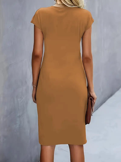 Leonie | Damen Gerafftes Kurzarm-Bodycon-Midikleid