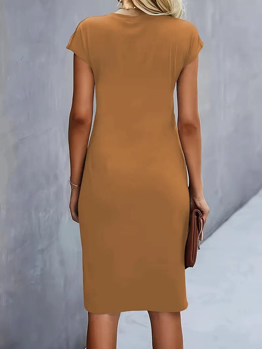 Leonie | Damen Gerafftes Kurzarm-Bodycon-Midikleid