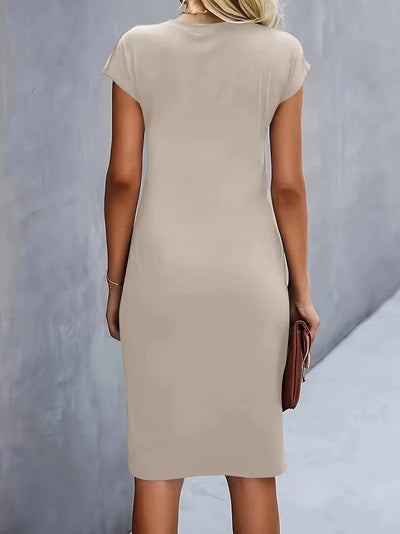 Leonie | Damen Gerafftes Kurzarm-Bodycon-Midikleid
