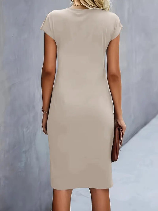 Leonie | Damen Gerafftes Kurzarm-Bodycon-Midikleid