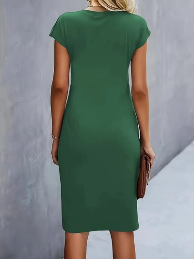 Leonie | Damen Gerafftes Kurzarm-Bodycon-Midikleid