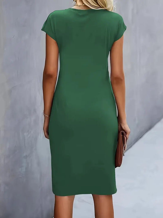 Leonie | Damen Gerafftes Kurzarm-Bodycon-Midikleid