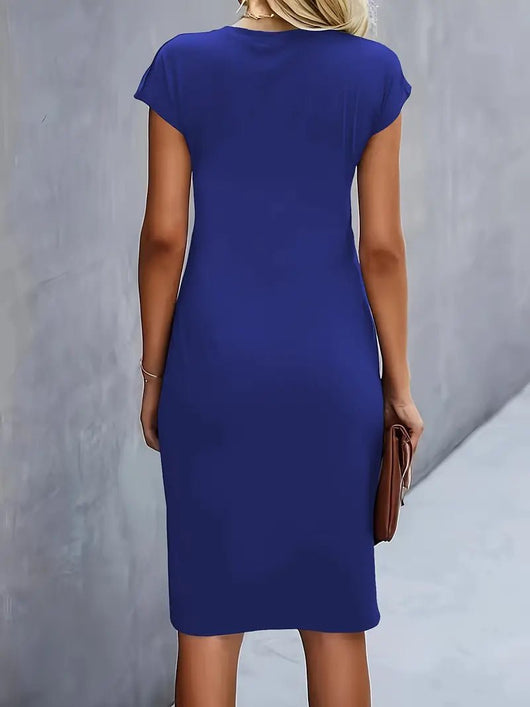 Leonie | Damen Gerafftes Kurzarm-Bodycon-Midikleid